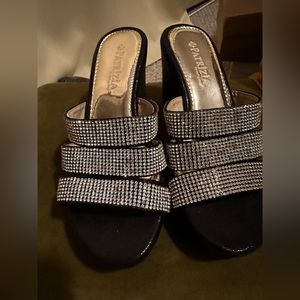 Black sparkle wedge sandals new with no box size 37